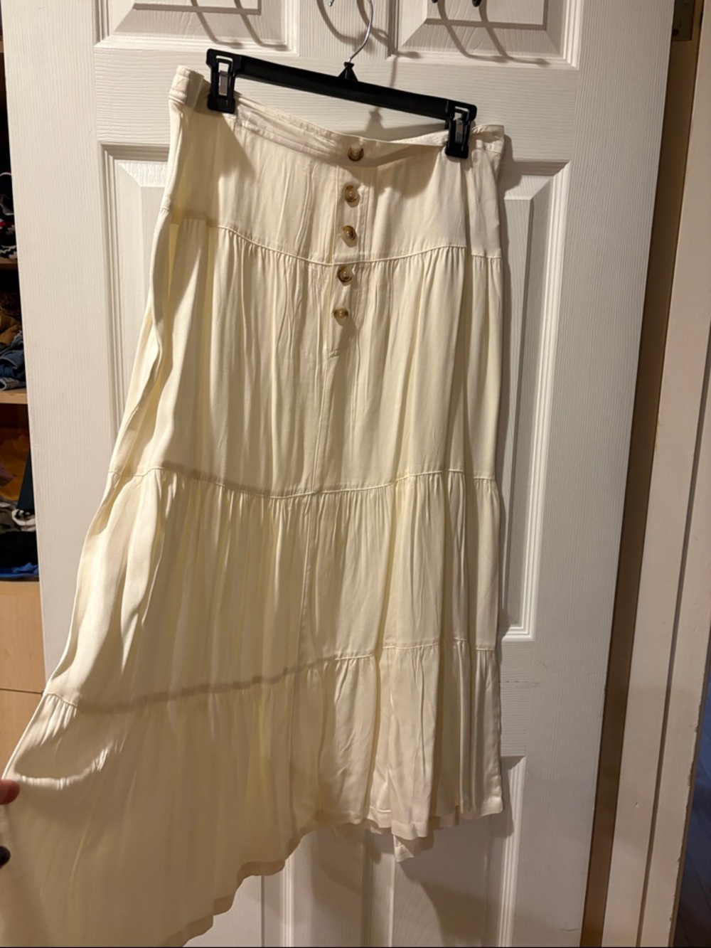 Women's Cream Tiered Maxi Skirt with Button Front